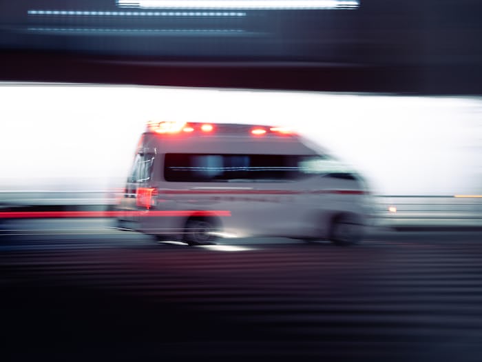 Ambulance responding to a road accident head injury emergency